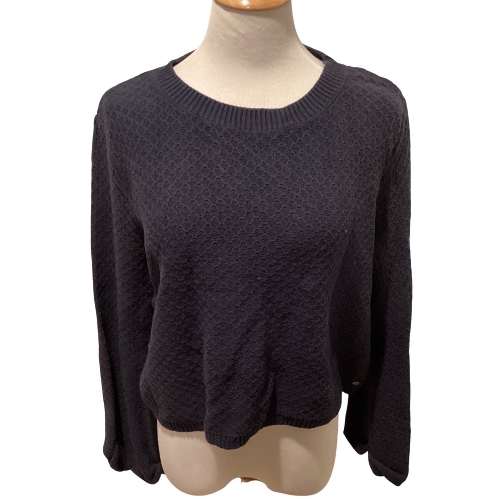 Roxy Women's‎ Navy Blue Textured Knit Sweater Long Sleeve Cropped Pullover M